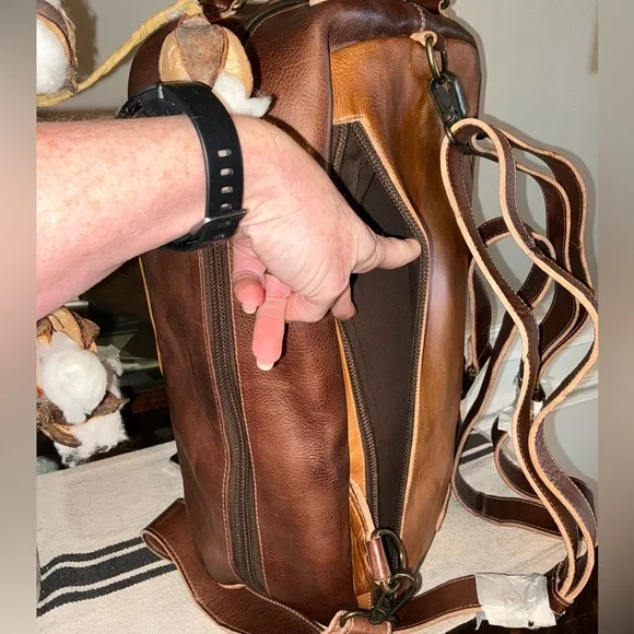 NWOT Bed Stu Leather Kamet Backpack Laptop Bag Tan Teak Rustic MSRP $599